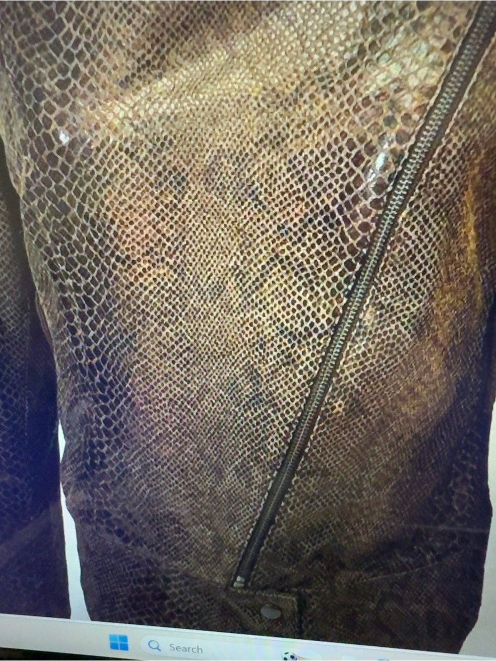 Landi Italy Oregon Python-Embossed Leather Moto Jacket Brown IT 42 US 6 - Picture 7 of 9